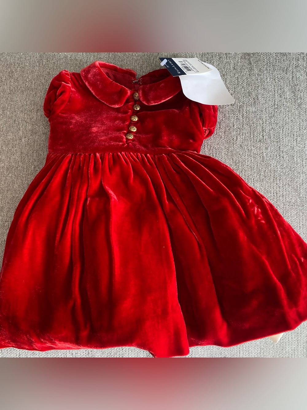 Ralph Lauren Red Velvet Dress with Gold Accent Buttons